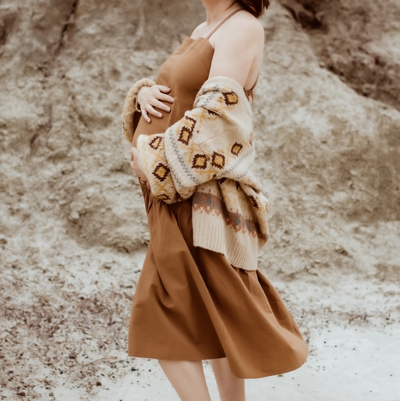 Everlane Cotton Pinafore Backless Dress Brown Sz 8 - Picture 4 of 14